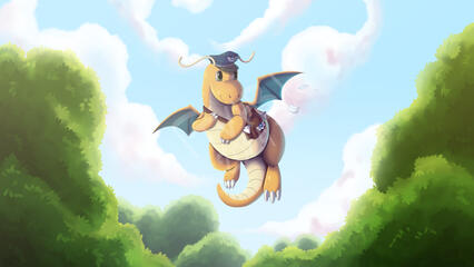 . • Postman Dragonite • . Illustration of a postman Dragonite